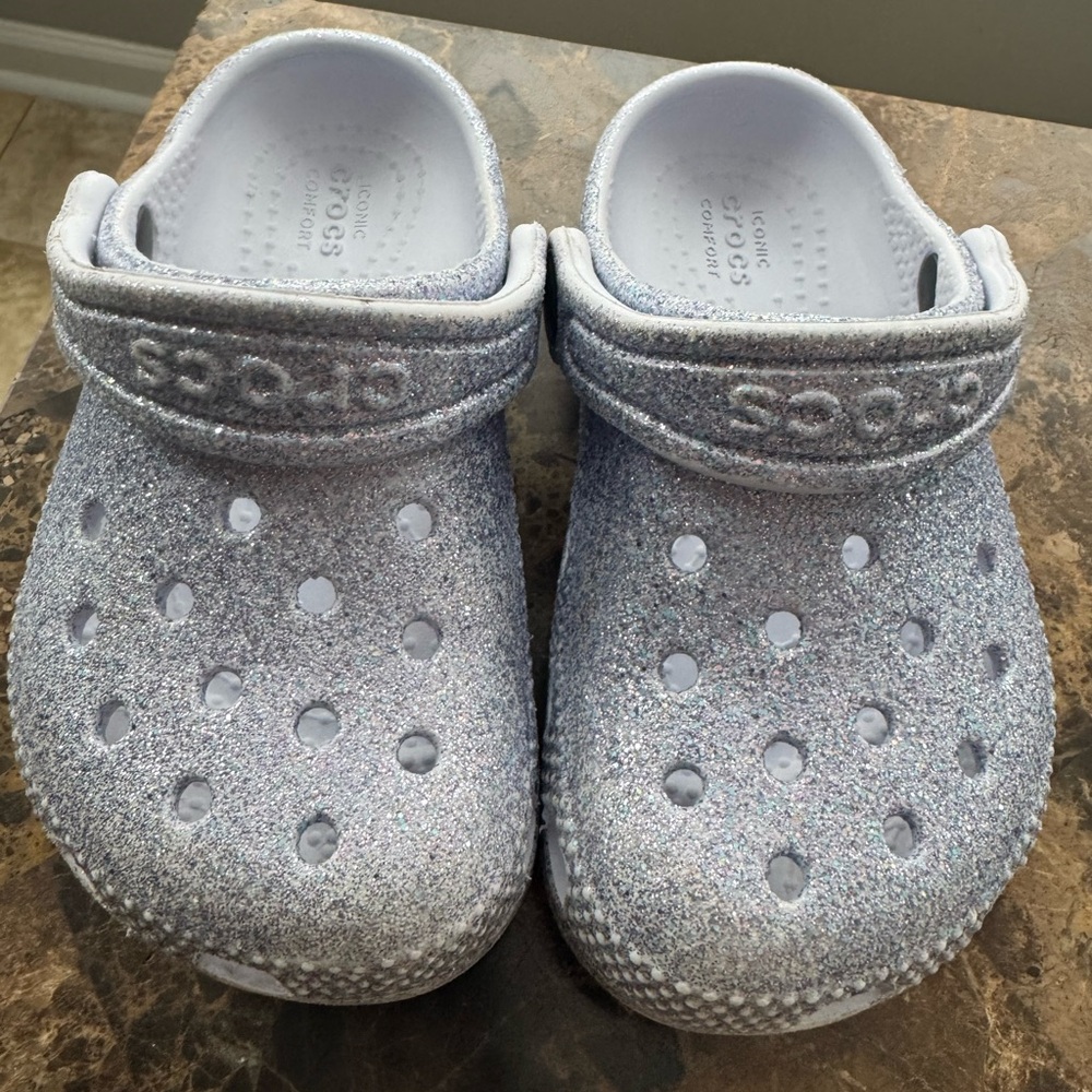 Crocs Toddler Glitter Clogs Silver Size 7C